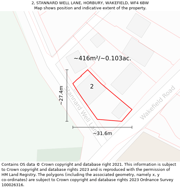 2, STANNARD WELL LANE, HORBURY, WAKEFIELD, WF4 6BW: Plot and title map