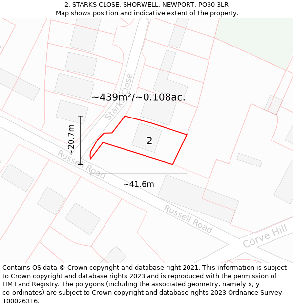 2, STARKS CLOSE, SHORWELL, NEWPORT, PO30 3LR: Plot and title map