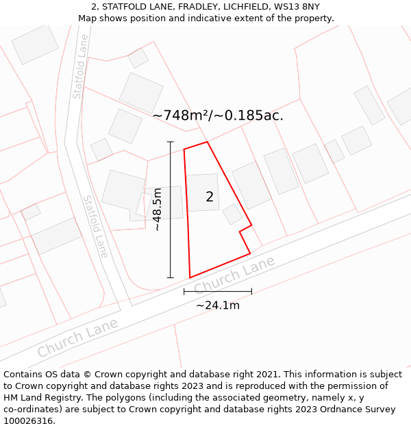 2, STATFOLD LANE, FRADLEY, LICHFIELD, WS13 8NY: Plot and title map