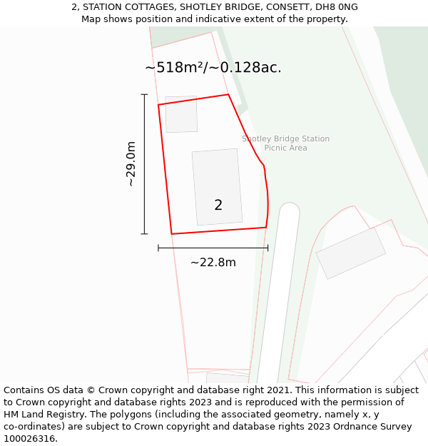 2, STATION COTTAGES, SHOTLEY BRIDGE, CONSETT, DH8 0NG: Plot and title map