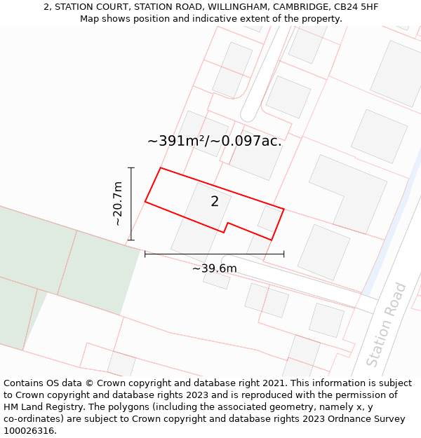 2, STATION COURT, STATION ROAD, WILLINGHAM, CAMBRIDGE, CB24 5HF: Plot and title map