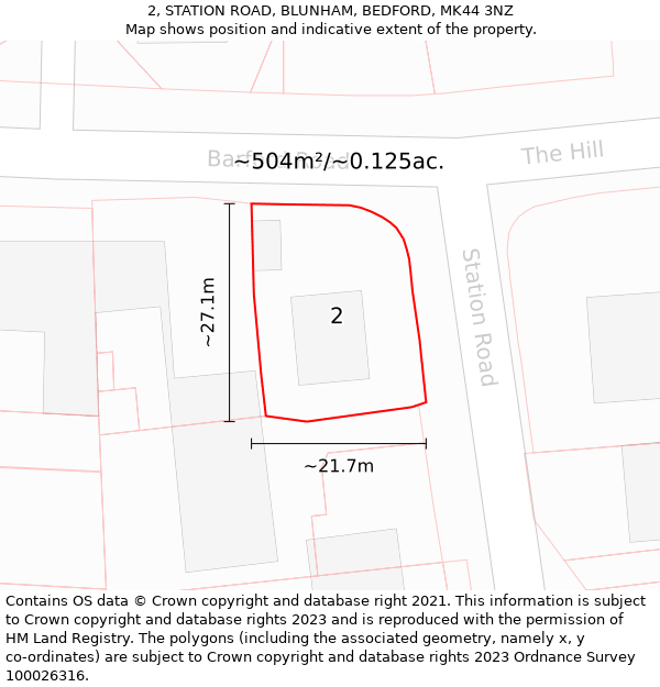 2, STATION ROAD, BLUNHAM, BEDFORD, MK44 3NZ: Plot and title map