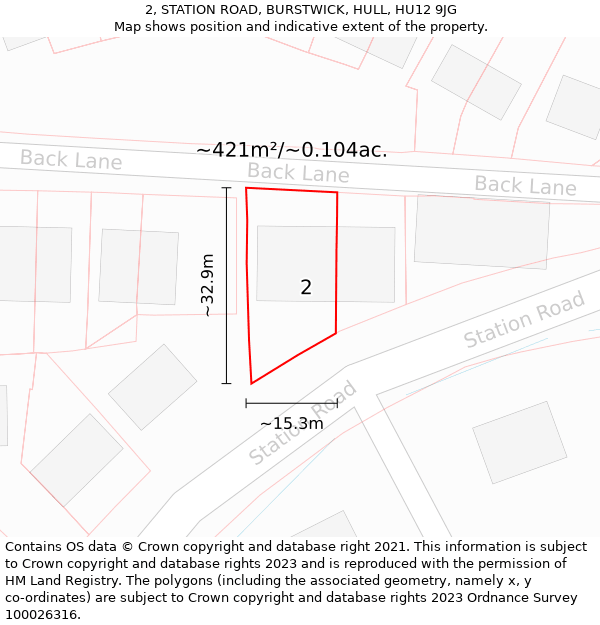 2, STATION ROAD, BURSTWICK, HULL, HU12 9JG: Plot and title map