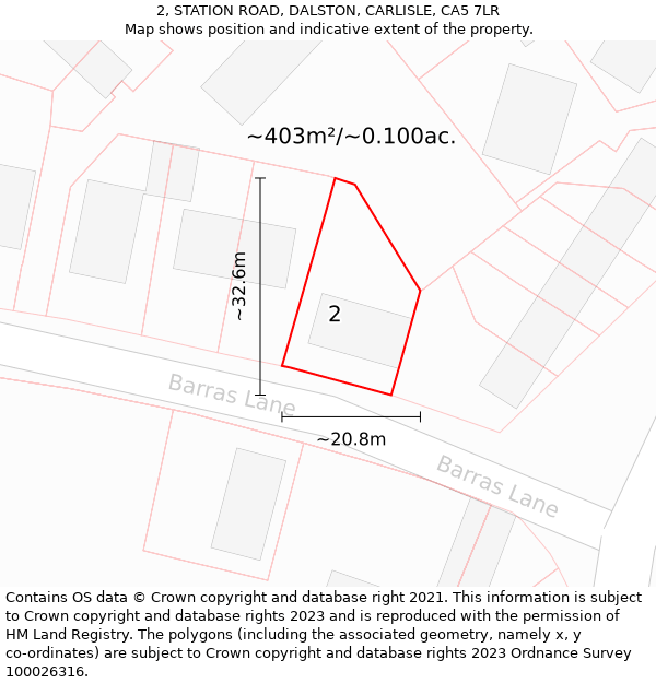 2, STATION ROAD, DALSTON, CARLISLE, CA5 7LR: Plot and title map