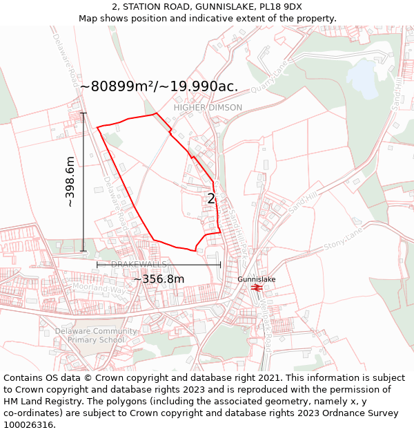 2, STATION ROAD, GUNNISLAKE, PL18 9DX: Plot and title map