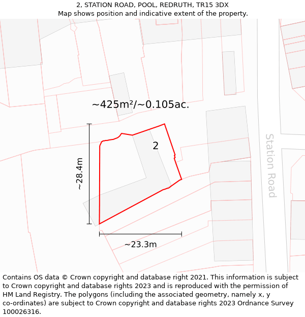 2, STATION ROAD, POOL, REDRUTH, TR15 3DX: Plot and title map