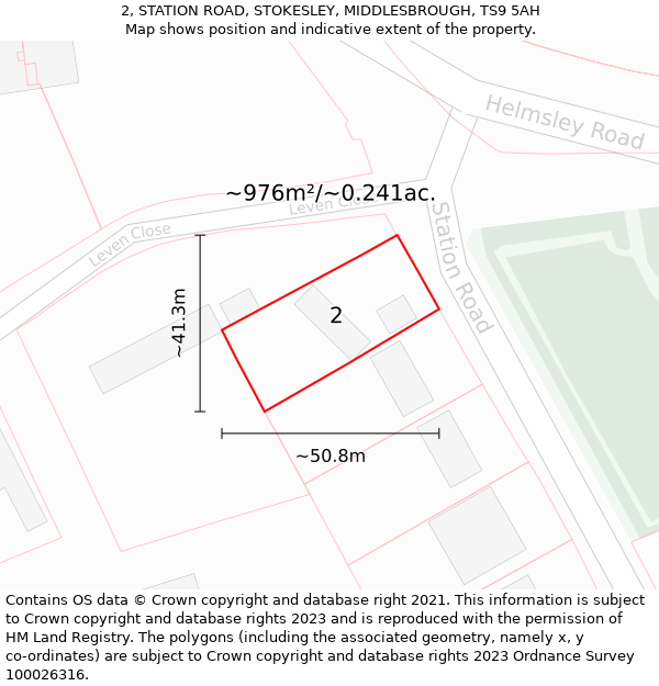 2, STATION ROAD, STOKESLEY, MIDDLESBROUGH, TS9 5AH: Plot and title map