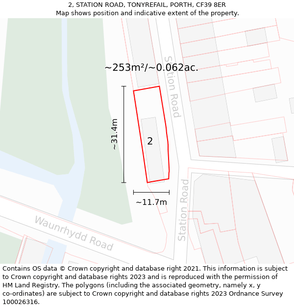 2, STATION ROAD, TONYREFAIL, PORTH, CF39 8ER: Plot and title map