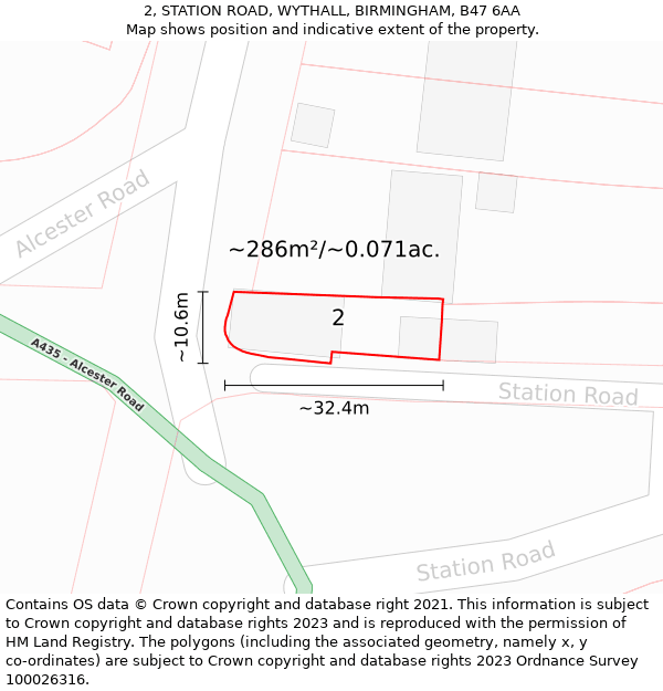2, STATION ROAD, WYTHALL, BIRMINGHAM, B47 6AA: Plot and title map
