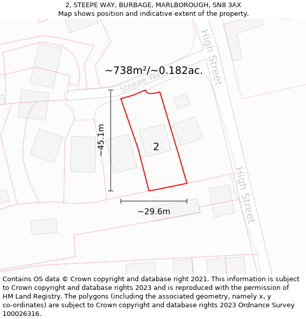 2, STEEPE WAY, BURBAGE, MARLBOROUGH, SN8 3AX: Plot and title map