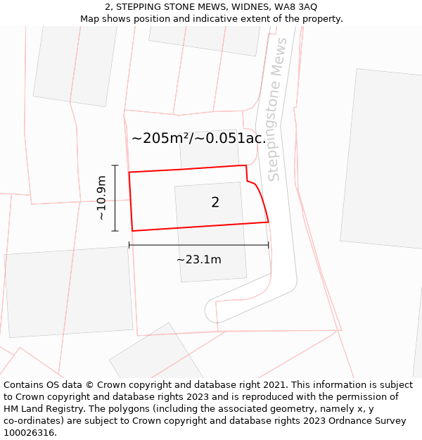 2, STEPPING STONE MEWS, WIDNES, WA8 3AQ: Plot and title map