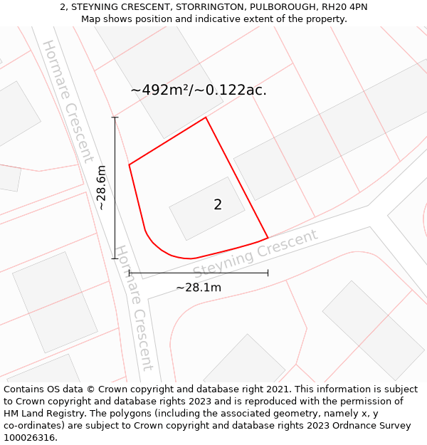 2, STEYNING CRESCENT, STORRINGTON, PULBOROUGH, RH20 4PN: Plot and title map