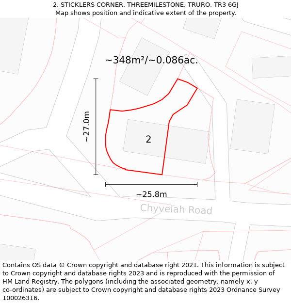 2, STICKLERS CORNER, THREEMILESTONE, TRURO, TR3 6GJ: Plot and title map