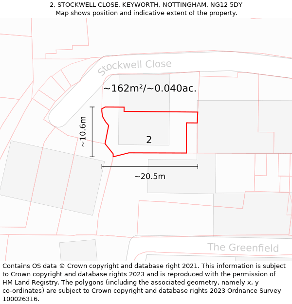 2, STOCKWELL CLOSE, KEYWORTH, NOTTINGHAM, NG12 5DY: Plot and title map