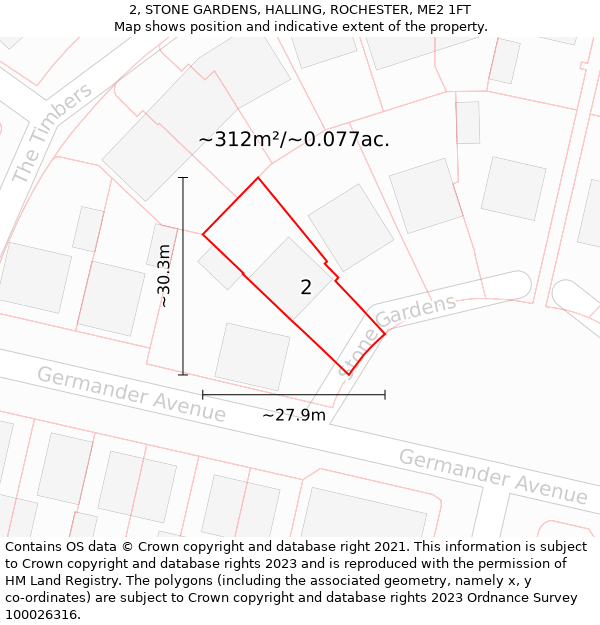 2, STONE GARDENS, HALLING, ROCHESTER, ME2 1FT: Plot and title map