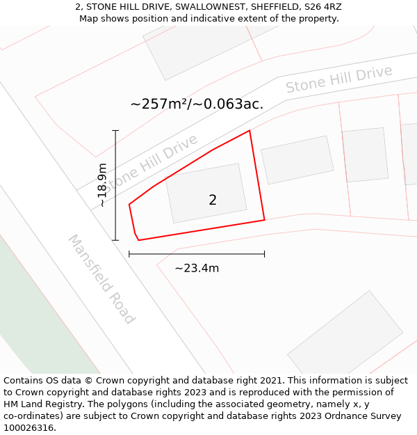2, STONE HILL DRIVE, SWALLOWNEST, SHEFFIELD, S26 4RZ: Plot and title map