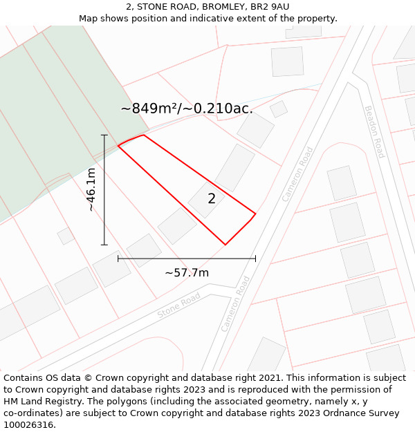 2, STONE ROAD, BROMLEY, BR2 9AU: Plot and title map