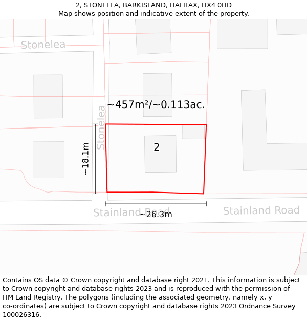 2, STONELEA, BARKISLAND, HALIFAX, HX4 0HD: Plot and title map