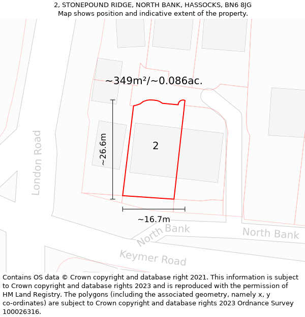 2, STONEPOUND RIDGE, NORTH BANK, HASSOCKS, BN6 8JG: Plot and title map