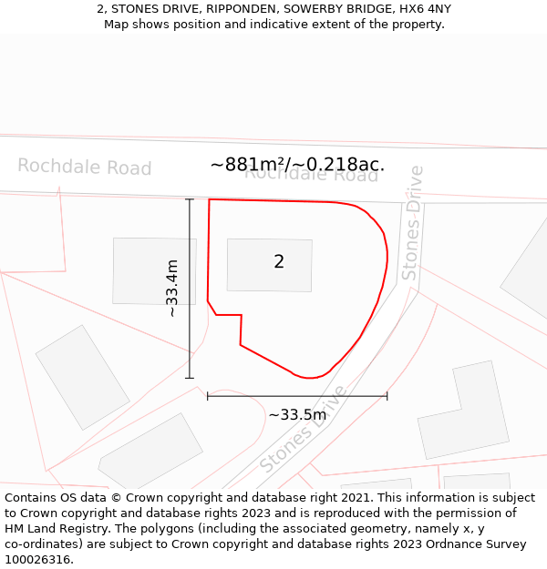 2, STONES DRIVE, RIPPONDEN, SOWERBY BRIDGE, HX6 4NY: Plot and title map