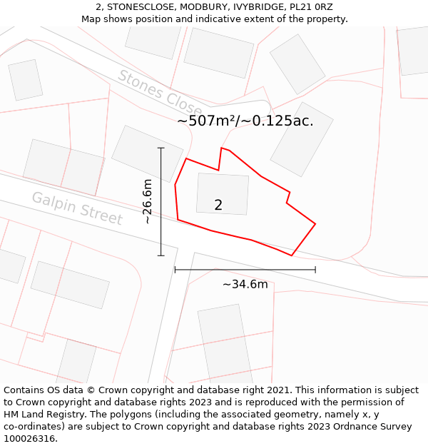 2, STONESCLOSE, MODBURY, IVYBRIDGE, PL21 0RZ: Plot and title map