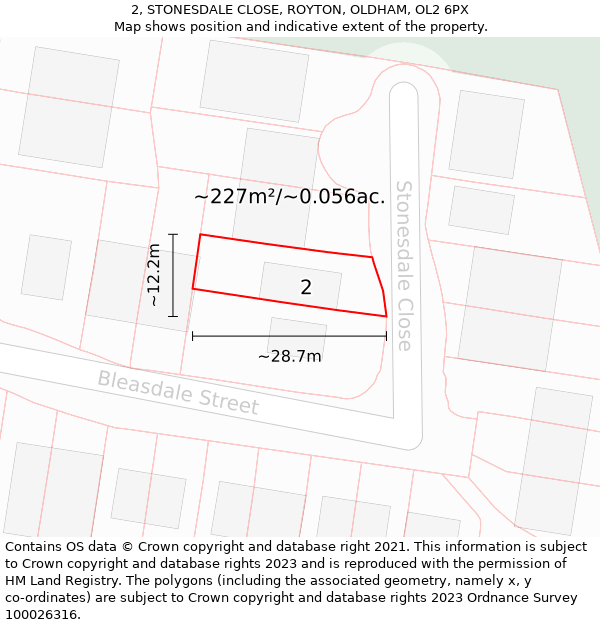 2, STONESDALE CLOSE, ROYTON, OLDHAM, OL2 6PX: Plot and title map