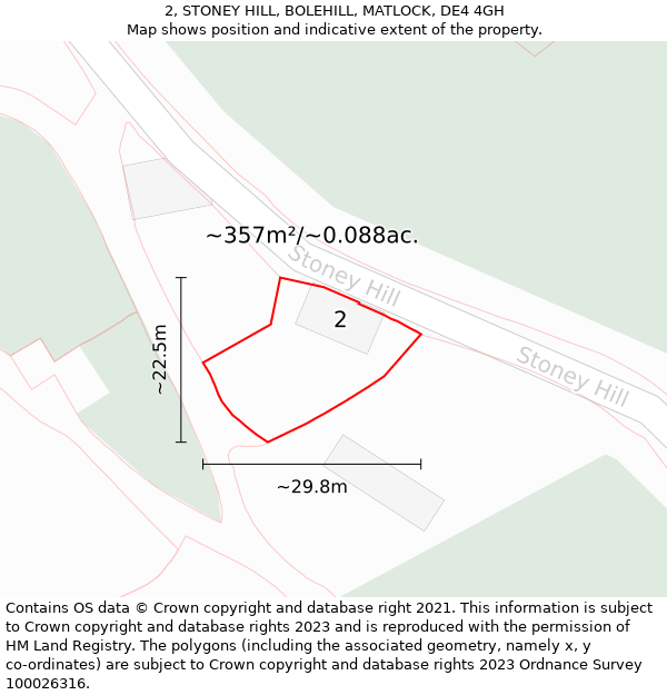 2, STONEY HILL, BOLEHILL, MATLOCK, DE4 4GH: Plot and title map