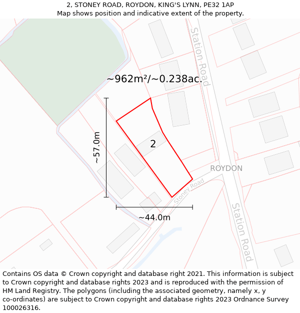 2, STONEY ROAD, ROYDON, KING'S LYNN, PE32 1AP: Plot and title map