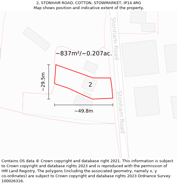 2, STONHAM ROAD, COTTON, STOWMARKET, IP14 4RG: Plot and title map