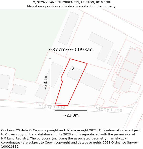 2, STONY LANE, THORPENESS, LEISTON, IP16 4NB: Plot and title map