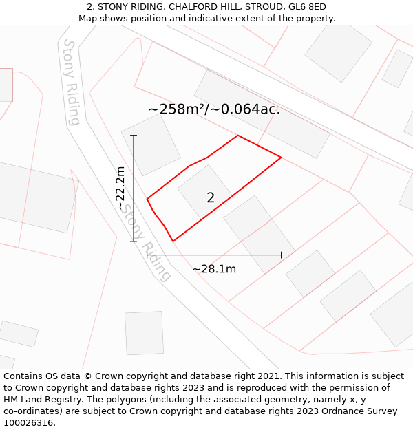 2, STONY RIDING, CHALFORD HILL, STROUD, GL6 8ED: Plot and title map