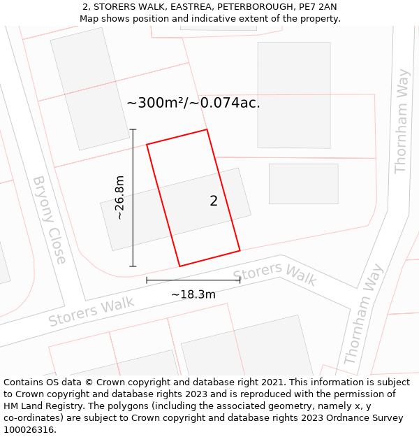 2, STORERS WALK, EASTREA, PETERBOROUGH, PE7 2AN: Plot and title map