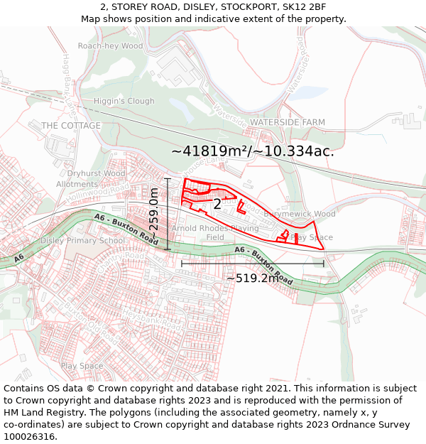 2, STOREY ROAD, DISLEY, STOCKPORT, SK12 2BF: Plot and title map