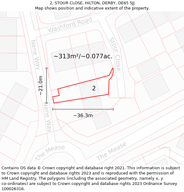 2, STOUR CLOSE, HILTON, DERBY, DE65 5JJ: Plot and title map