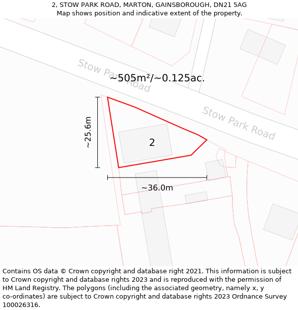 2, STOW PARK ROAD, MARTON, GAINSBOROUGH, DN21 5AG: Plot and title map