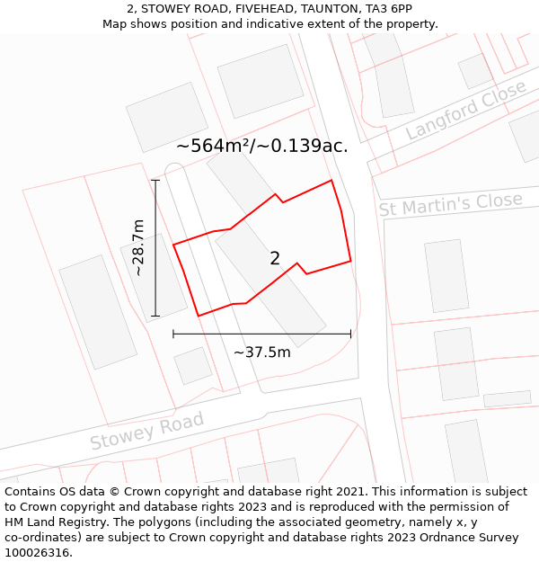 2, STOWEY ROAD, FIVEHEAD, TAUNTON, TA3 6PP: Plot and title map