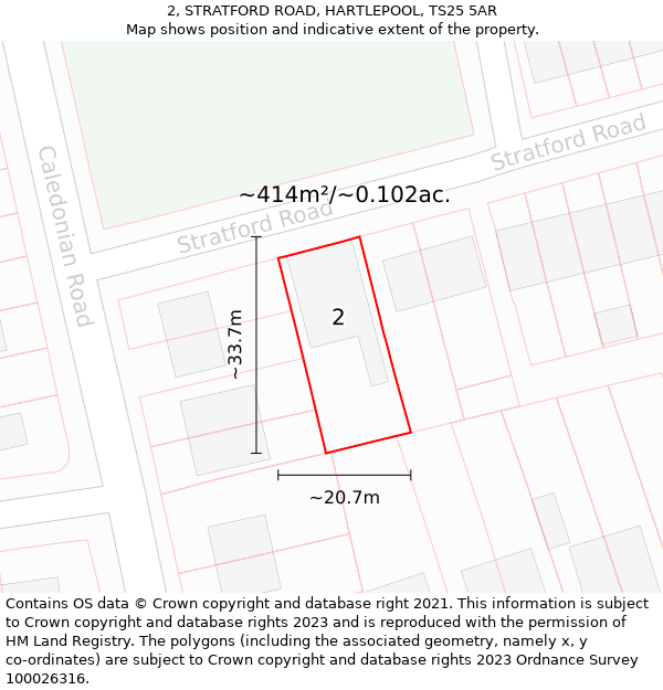 2, STRATFORD ROAD, HARTLEPOOL, TS25 5AR: Plot and title map