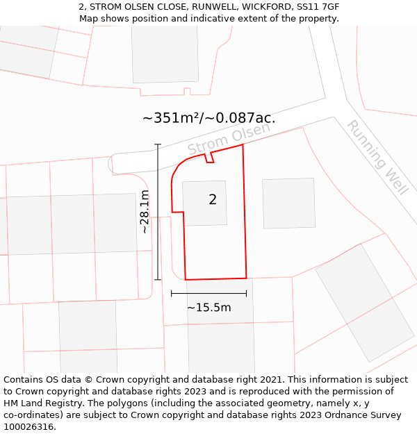 2, STROM OLSEN CLOSE, RUNWELL, WICKFORD, SS11 7GF: Plot and title map