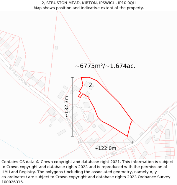 2, STRUSTON MEAD, KIRTON, IPSWICH, IP10 0QH: Plot and title map