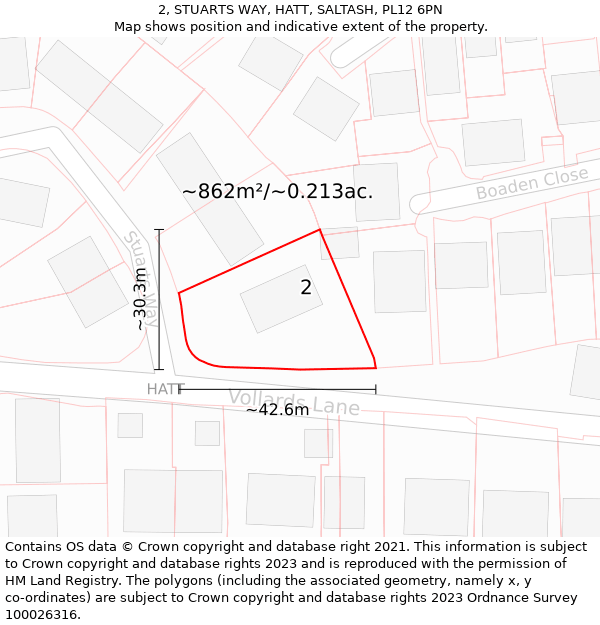 2, STUARTS WAY, HATT, SALTASH, PL12 6PN: Plot and title map