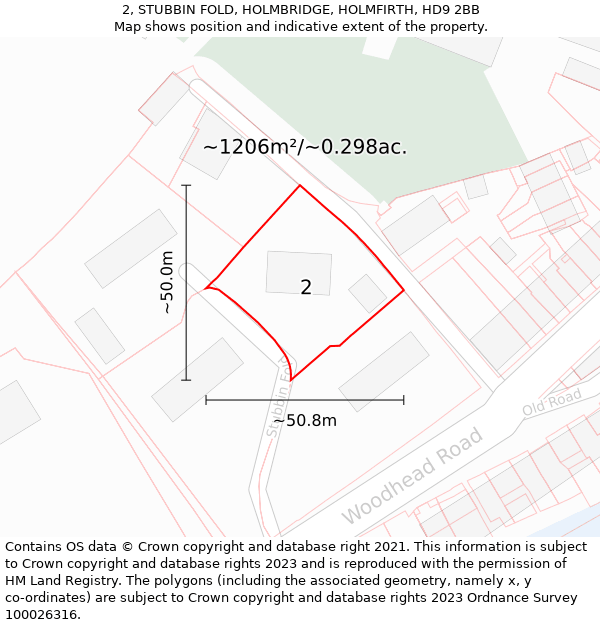 2, STUBBIN FOLD, HOLMBRIDGE, HOLMFIRTH, HD9 2BB: Plot and title map