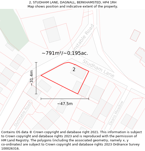 2, STUDHAM LANE, DAGNALL, BERKHAMSTED, HP4 1RH: Plot and title map