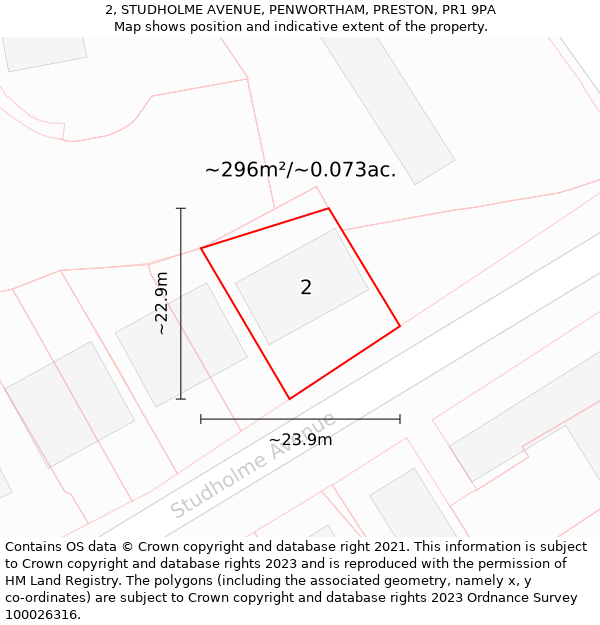 2, STUDHOLME AVENUE, PENWORTHAM, PRESTON, PR1 9PA: Plot and title map