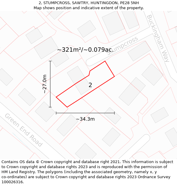 2, STUMPCROSS, SAWTRY, HUNTINGDON, PE28 5NH: Plot and title map