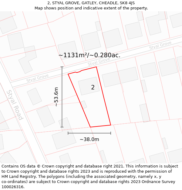 2, STYAL GROVE, GATLEY, CHEADLE, SK8 4JS: Plot and title map