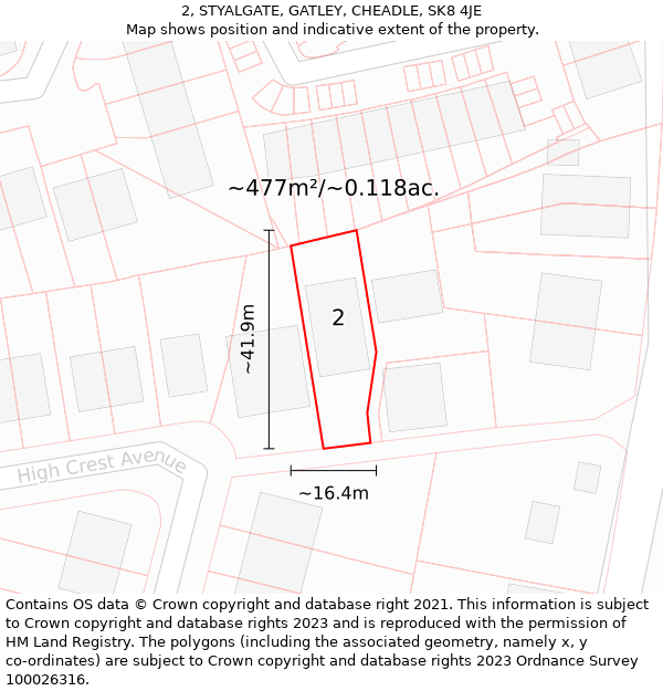 2, STYALGATE, GATLEY, CHEADLE, SK8 4JE: Plot and title map