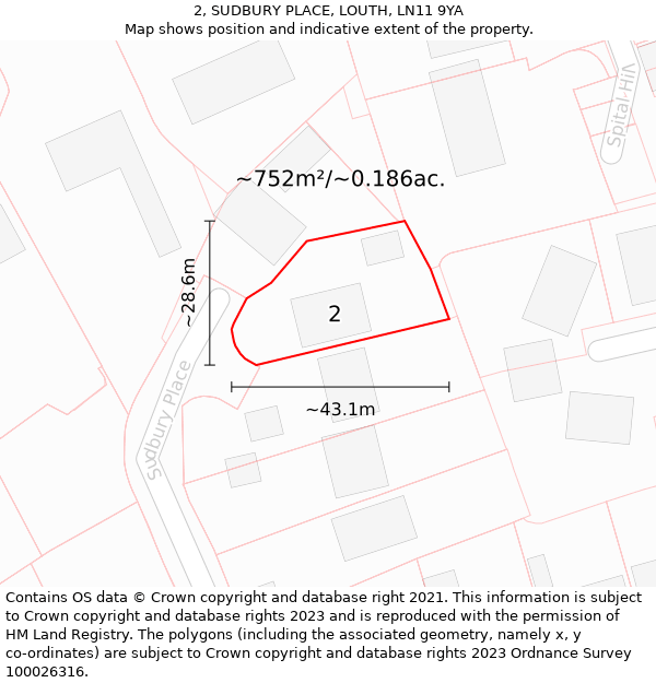 2, SUDBURY PLACE, LOUTH, LN11 9YA: Plot and title map