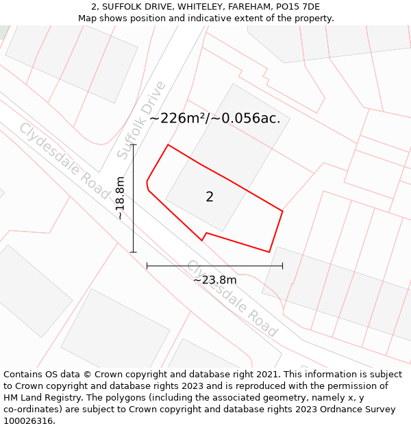 2, SUFFOLK DRIVE, WHITELEY, FAREHAM, PO15 7DE: Plot and title map