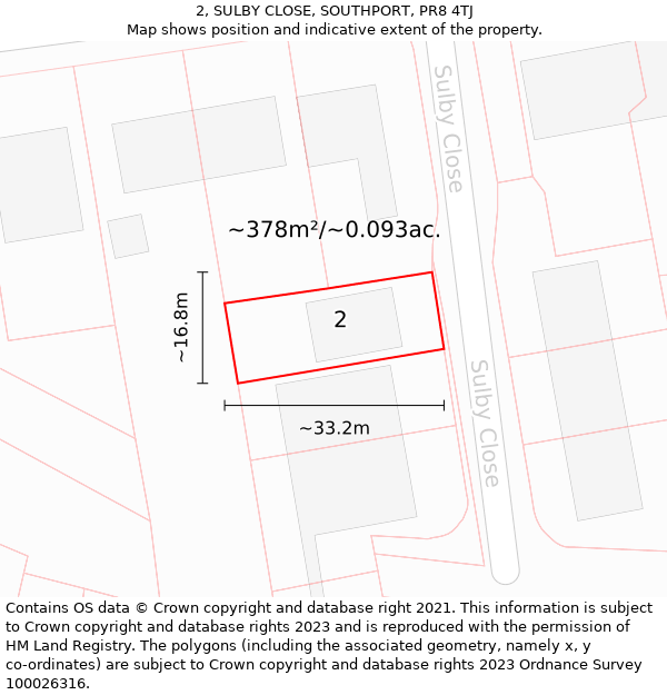 2, SULBY CLOSE, SOUTHPORT, PR8 4TJ: Plot and title map