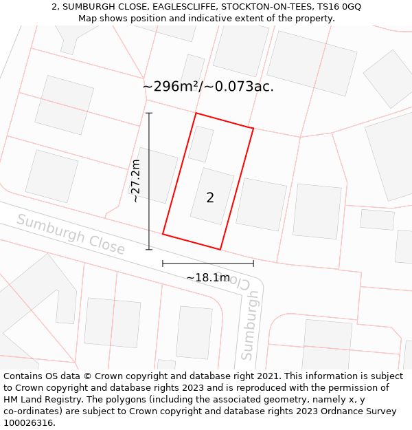 2, SUMBURGH CLOSE, EAGLESCLIFFE, STOCKTON-ON-TEES, TS16 0GQ: Plot and title map